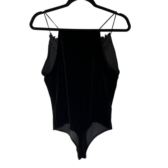 Express Black Velvet and Floral Lace Thong Bodysuit SZ M - Picture 4 of 8